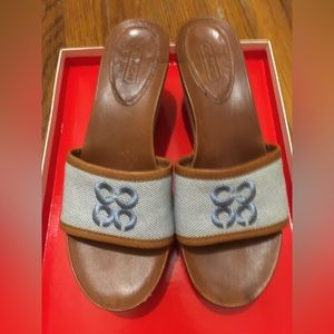 Coach Jaci Leather and Denim color sandals CC monogram. Size 6 EUC great price!